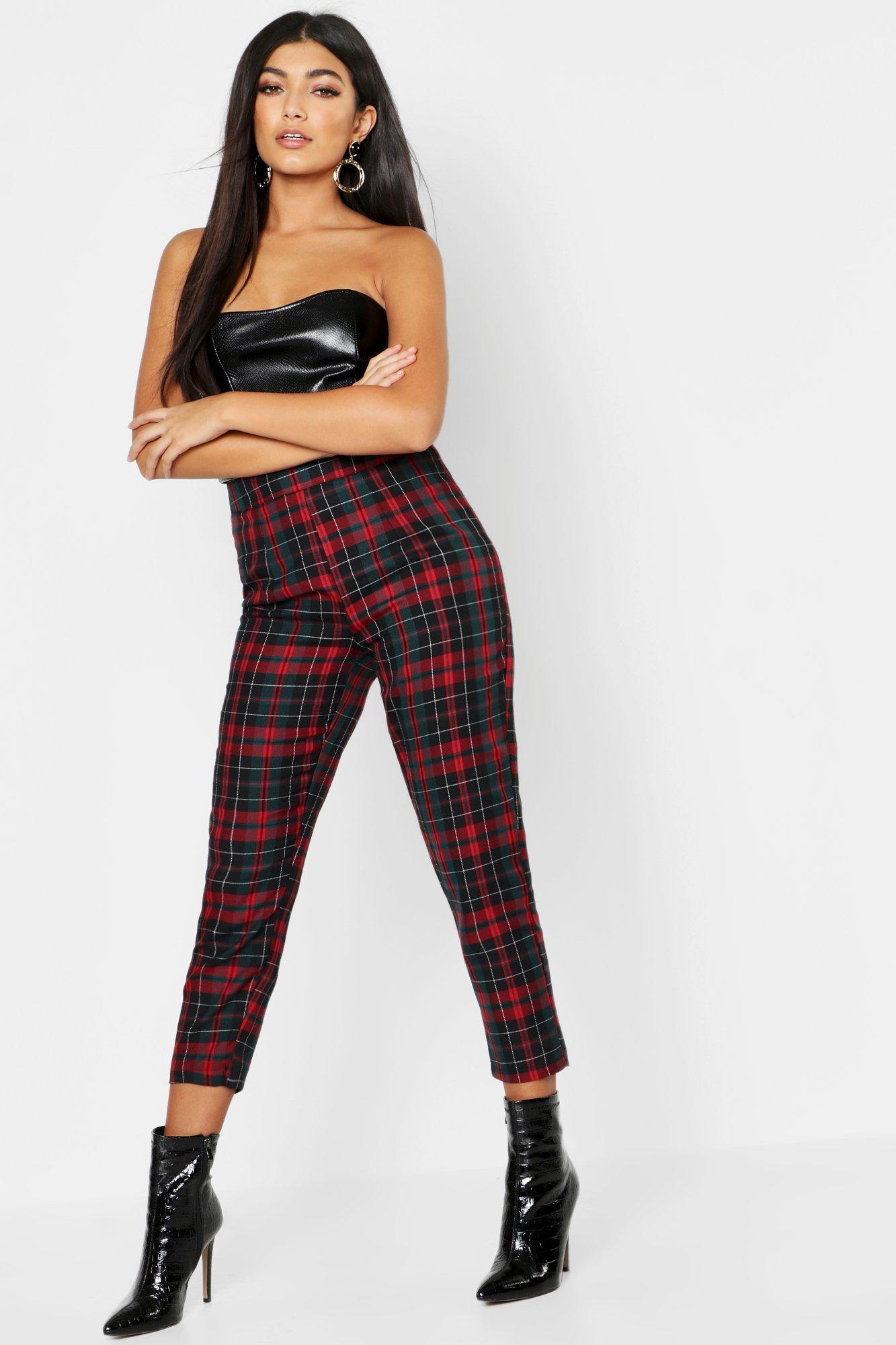 Tartan on sale trousers boohoo