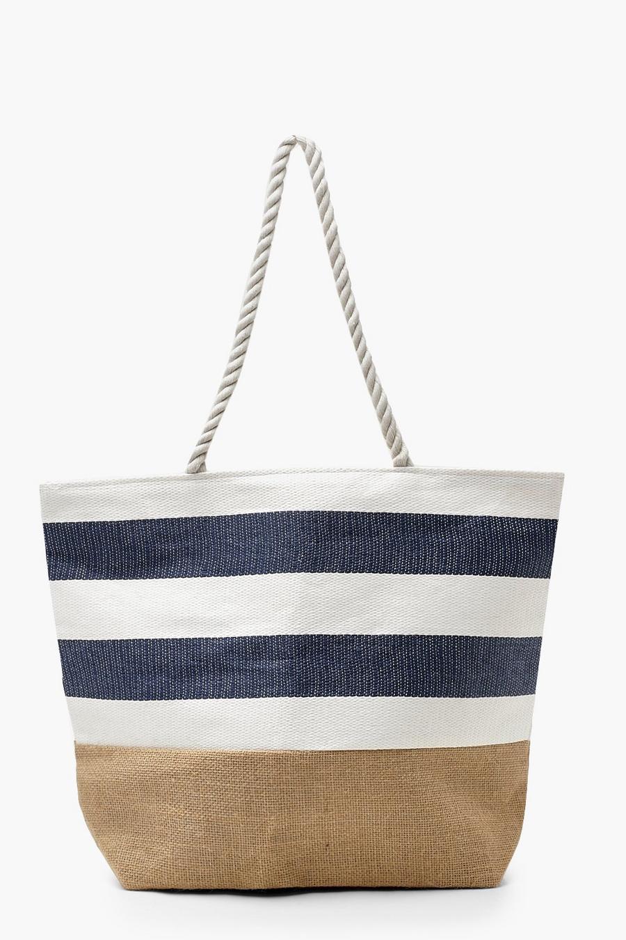 Gestreifte Strandtasche aus Denim mit Streifen, Blau image number 1