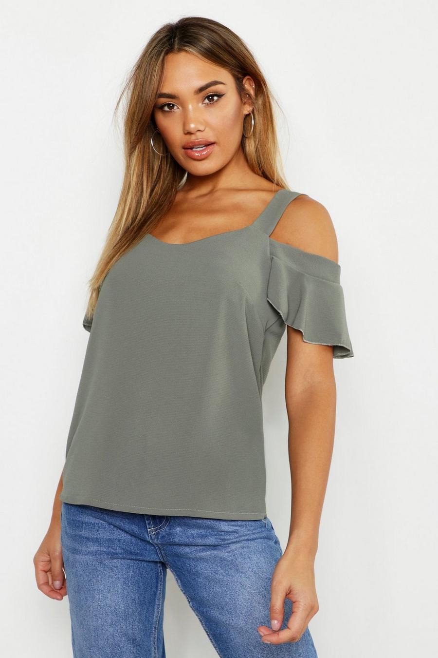 Woven Cold Shoulder Cami Top Stone-12 image number 1