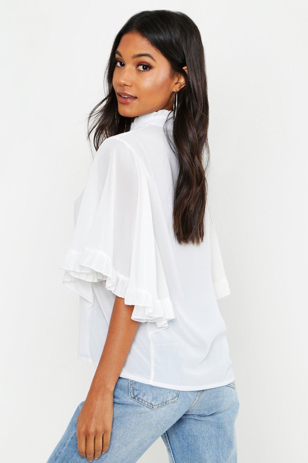 white ruffle blouse boohoo