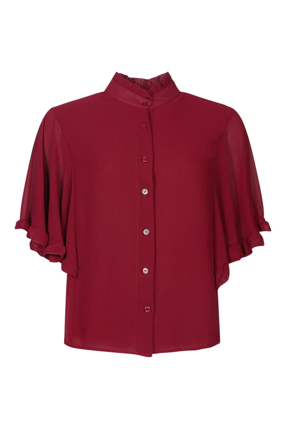 The Solid Collared Puff Sleeve Satin Blouse