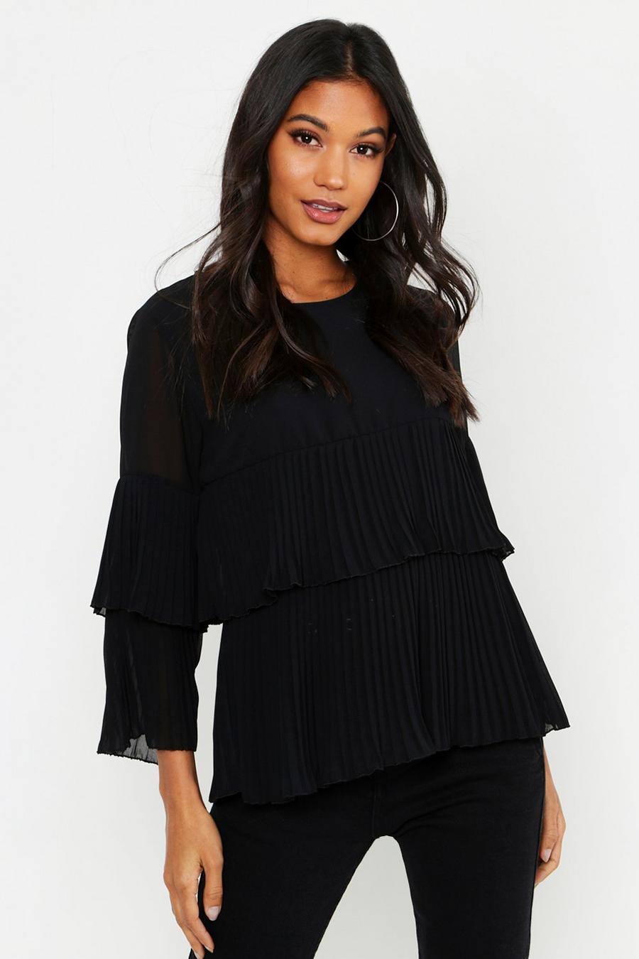 Black Woven Pleated Smock Top image number 1