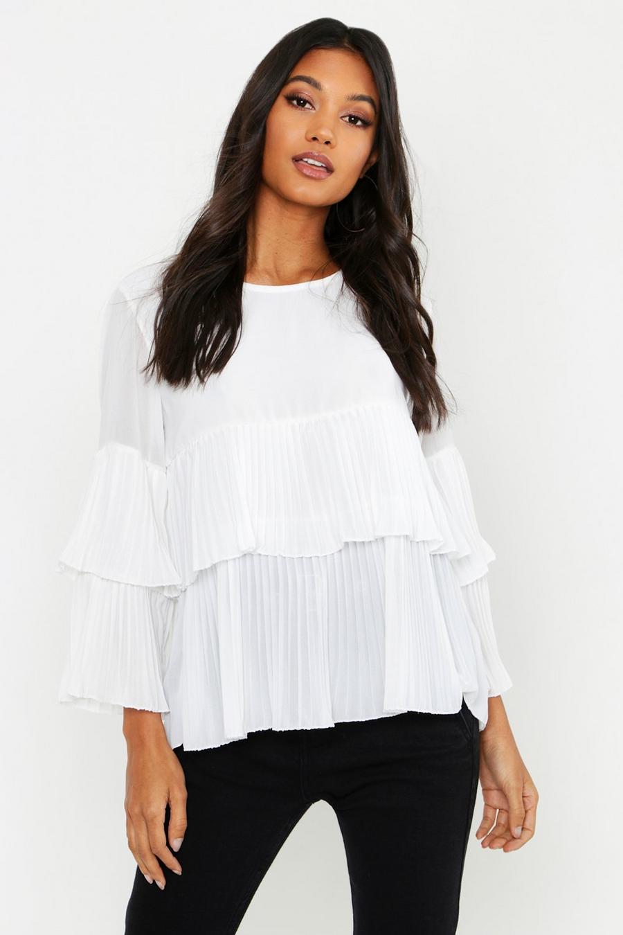Ivory Woven Pleated Smock Top image number 1