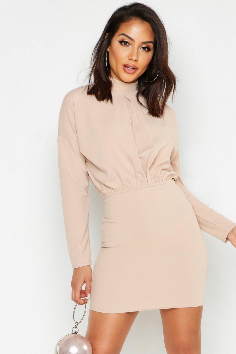 High Neck Crepe Mini Bodycon Dress image number 1