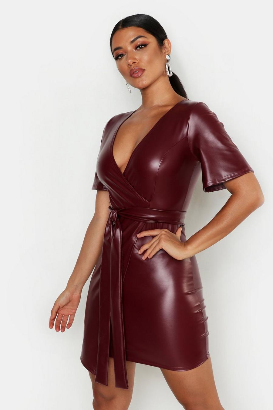 Berry PU Belted Bodycon Dress image number 1