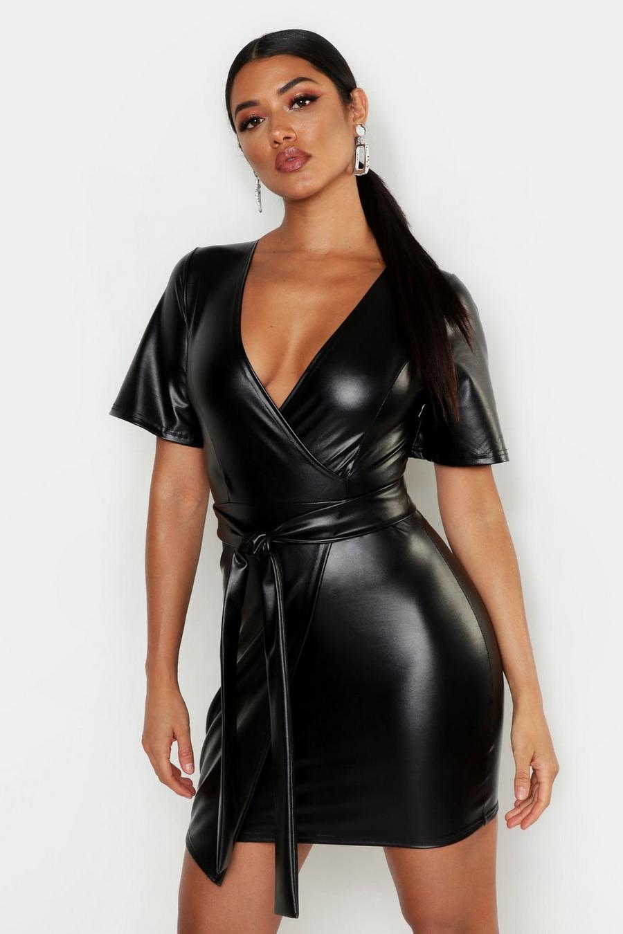 Black PU Belted Bodycon Dress image number 1