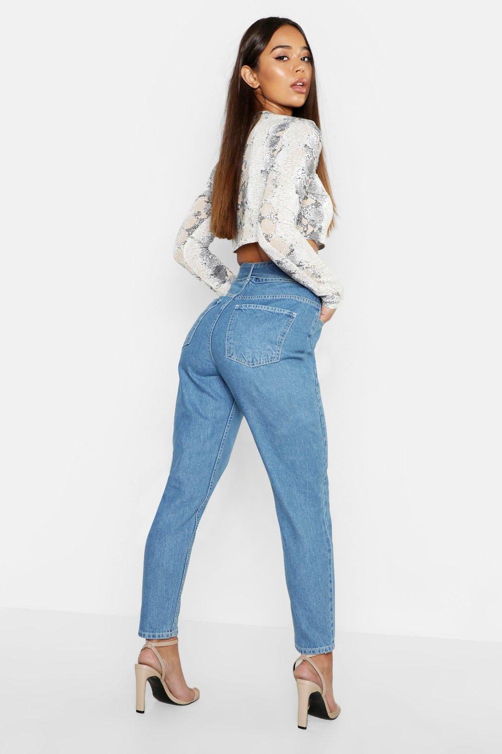 Hound appease projector High Rise Belted Mom Jean | boohoo