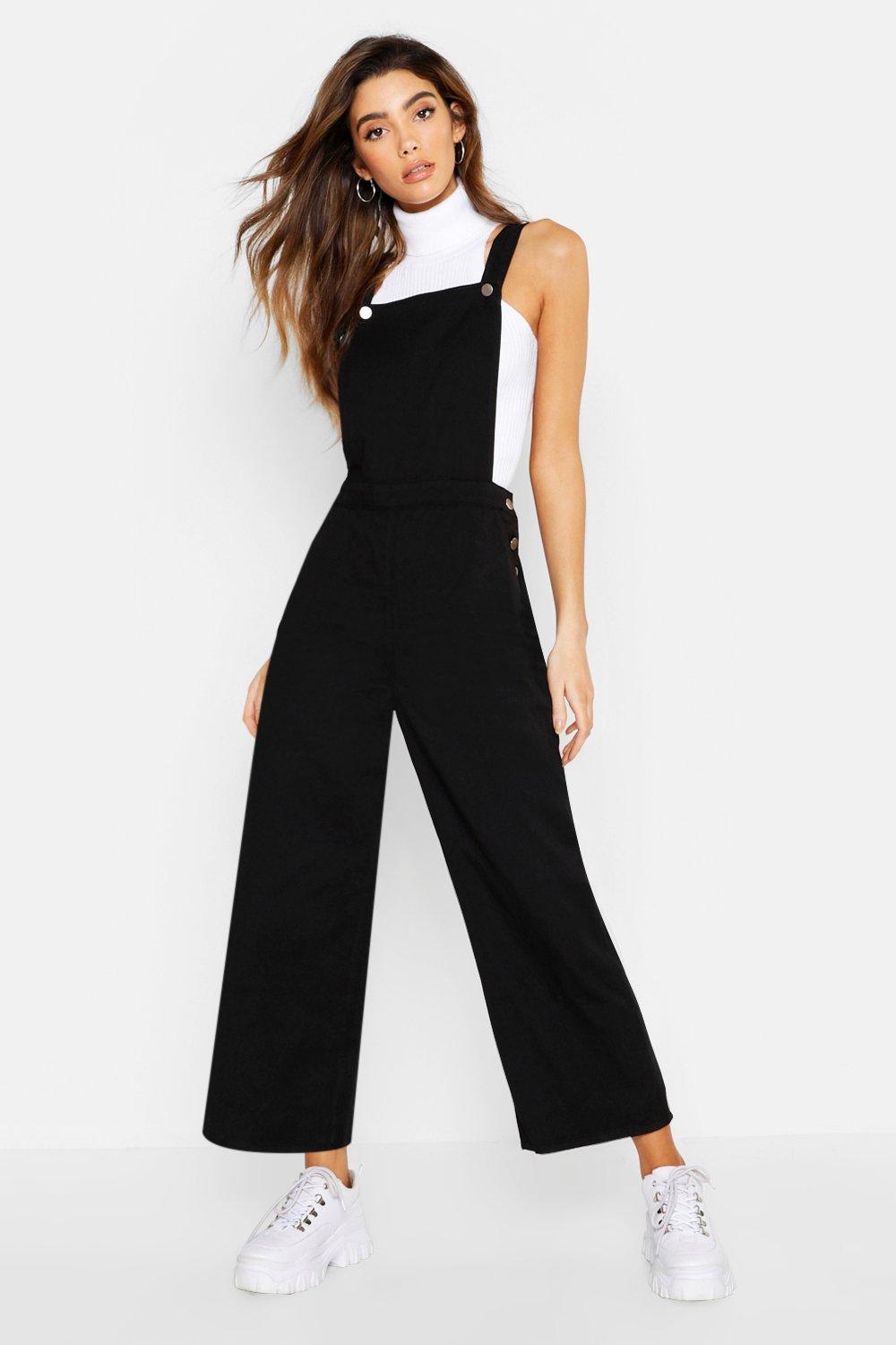 black wide leg dungarees