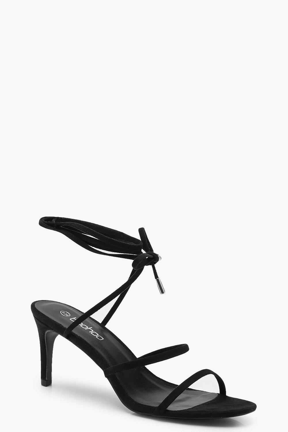 black barely there mid heel sandals