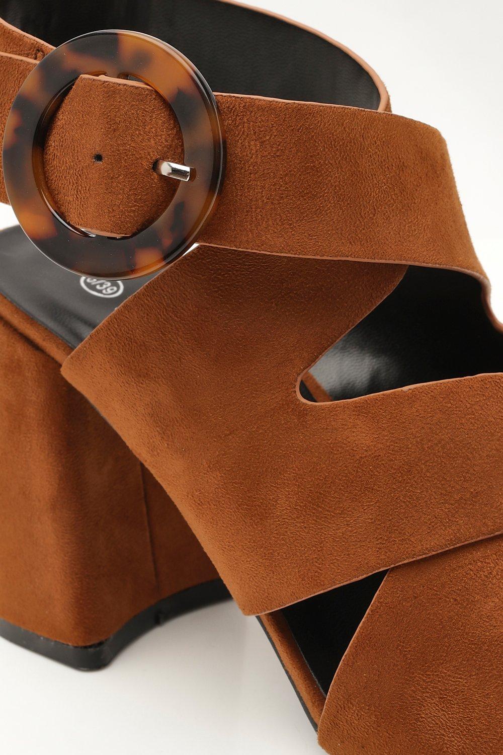 Multi Strap Tortoise Buckle Block Heels