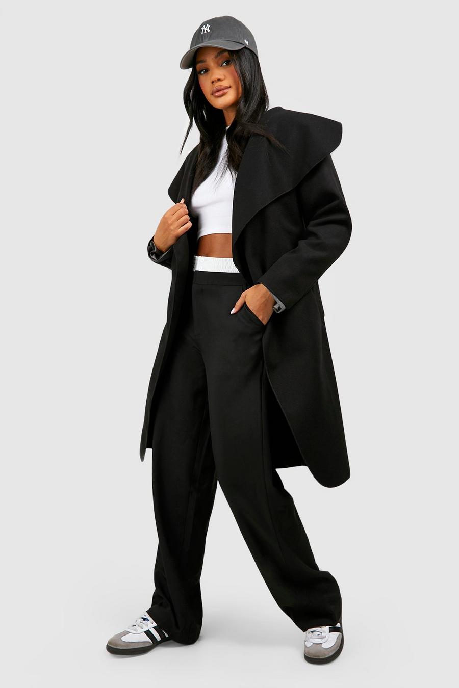 Cappotto con colletto sciallato e cintura, Black image number 1