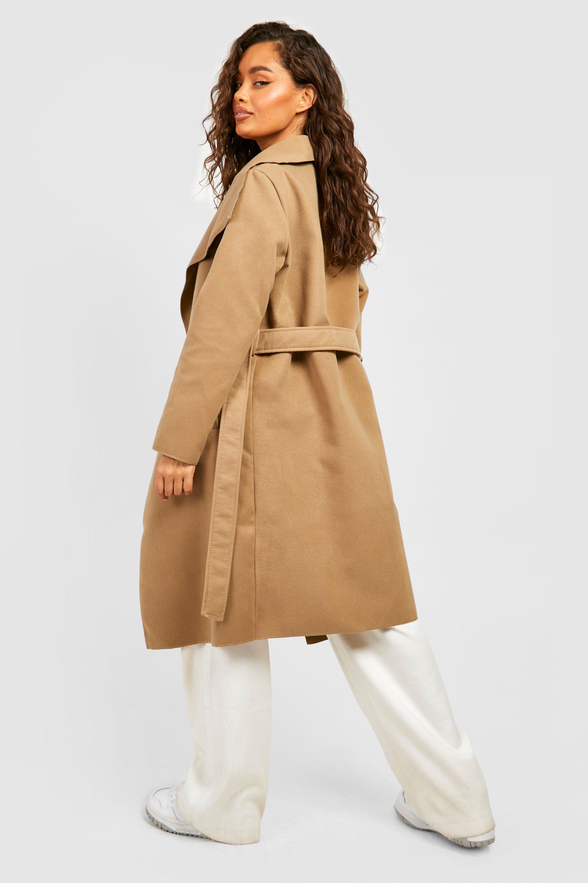 Belted shawl on sale collar coat boohoo