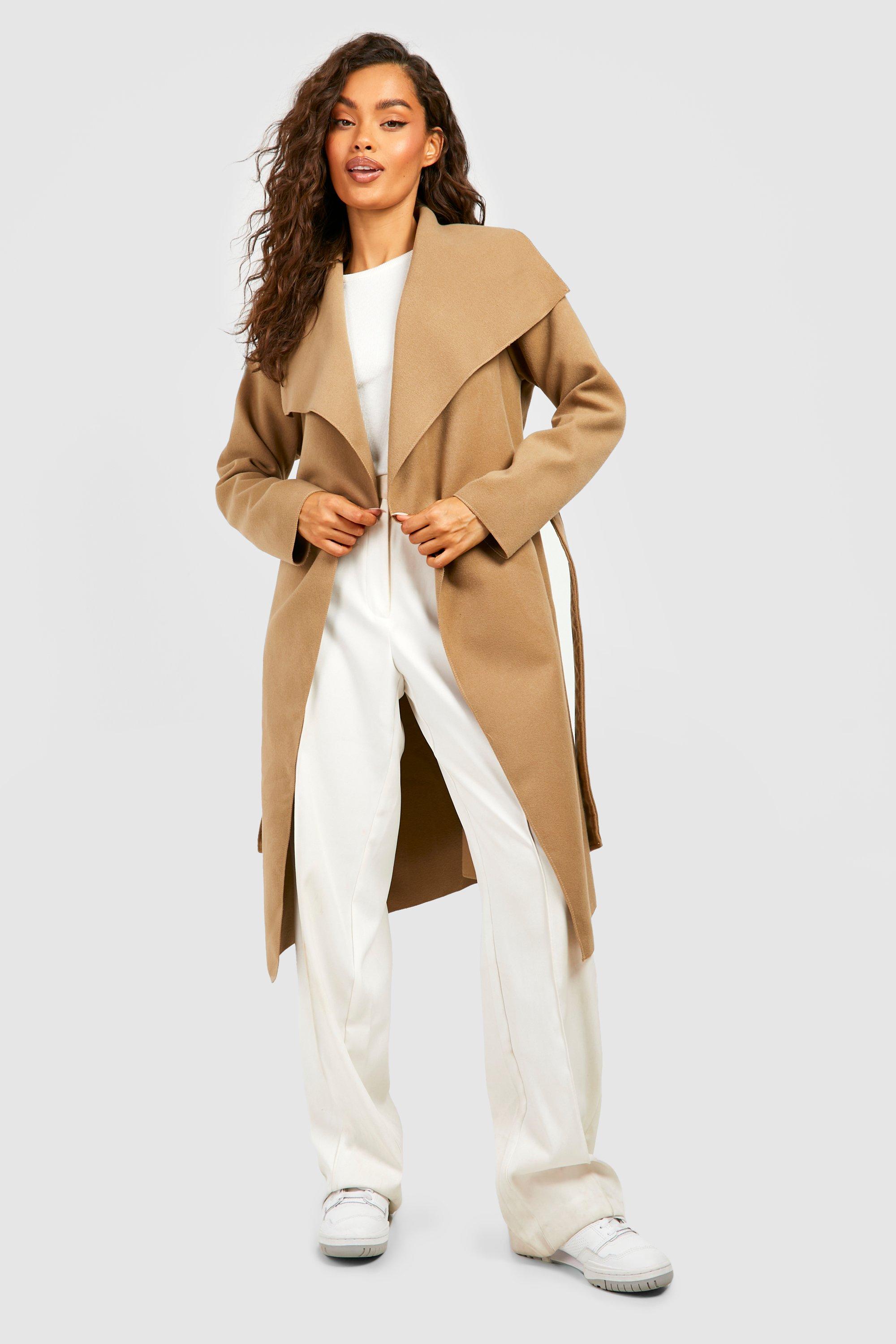 Belted shawl on sale collar coat boohoo