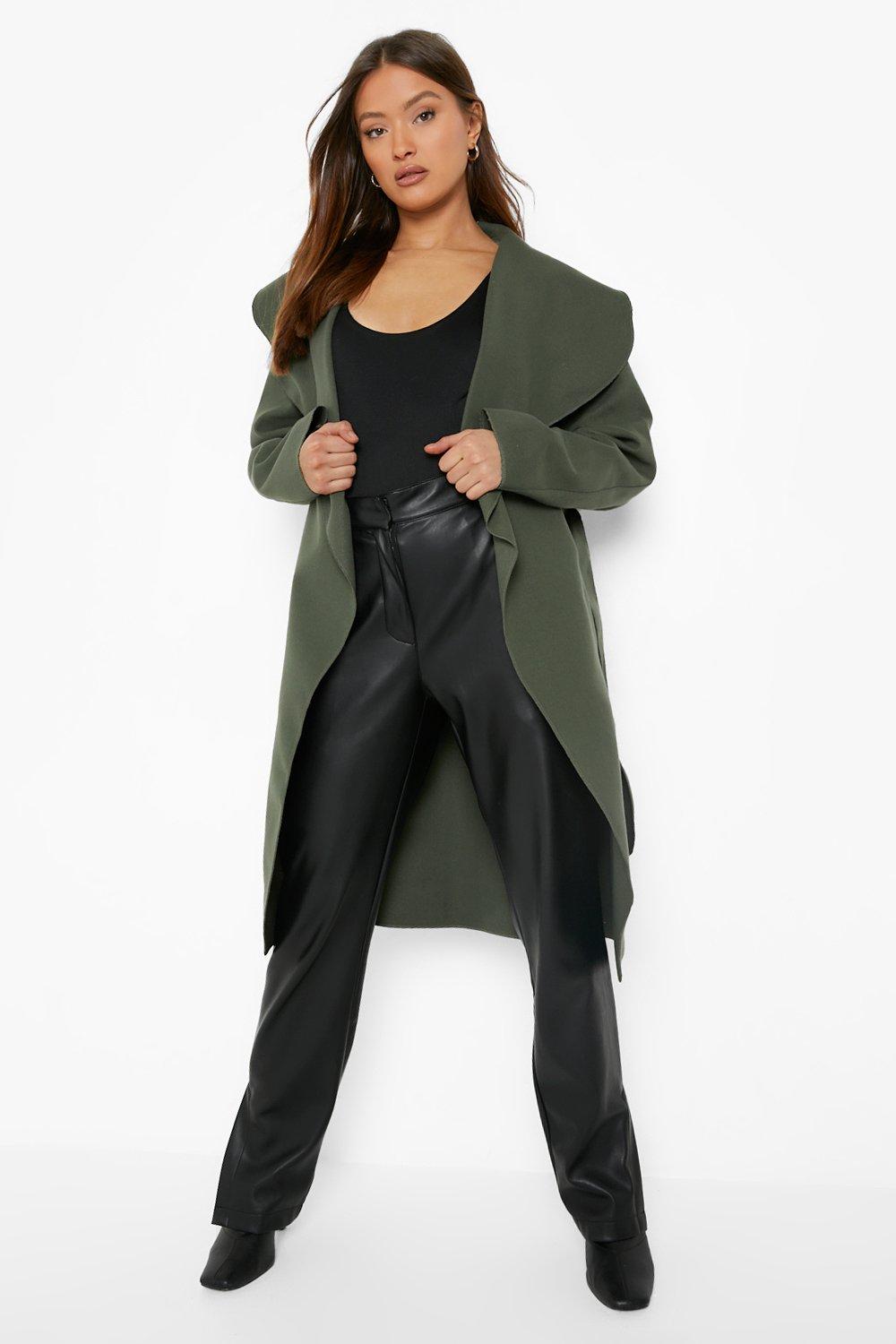 Belted shawl on sale collar coat boohoo