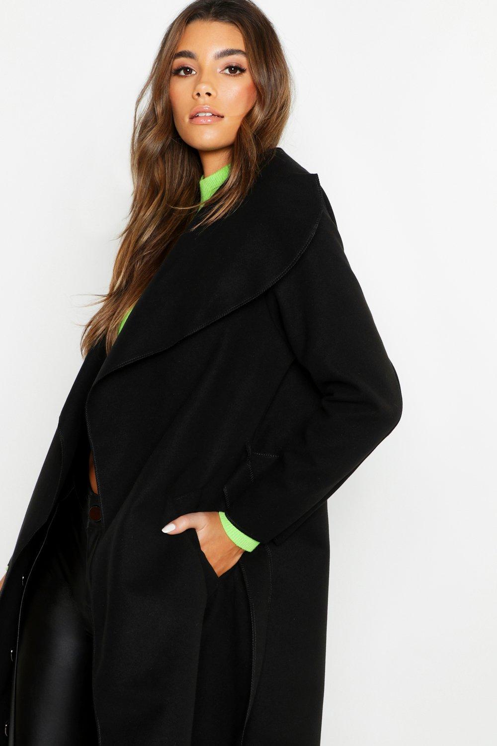 Belted shawl 2024 collar coat boohoo