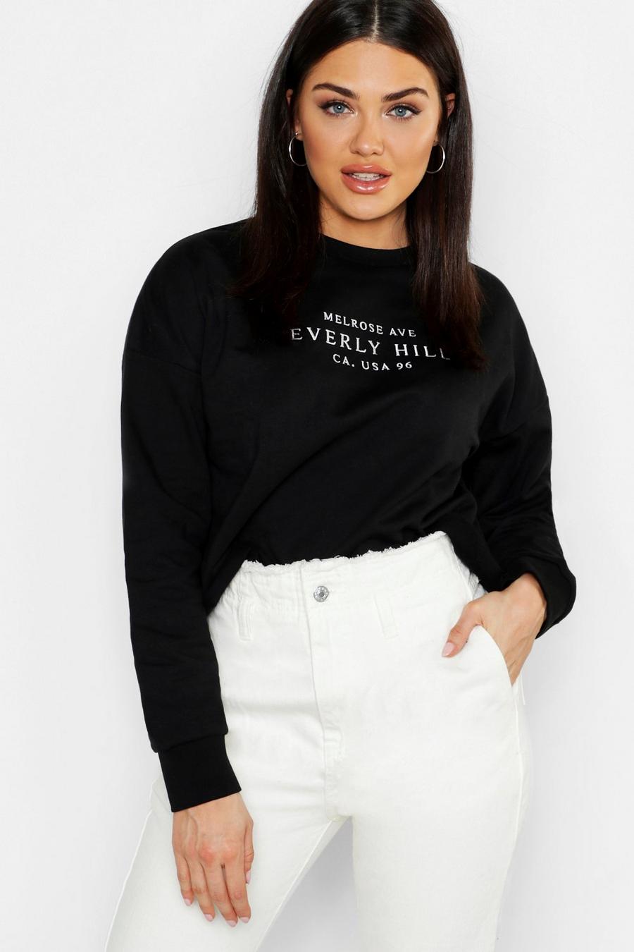 Black "Hollywood" Sweatshirt med broderad slogan image number 1