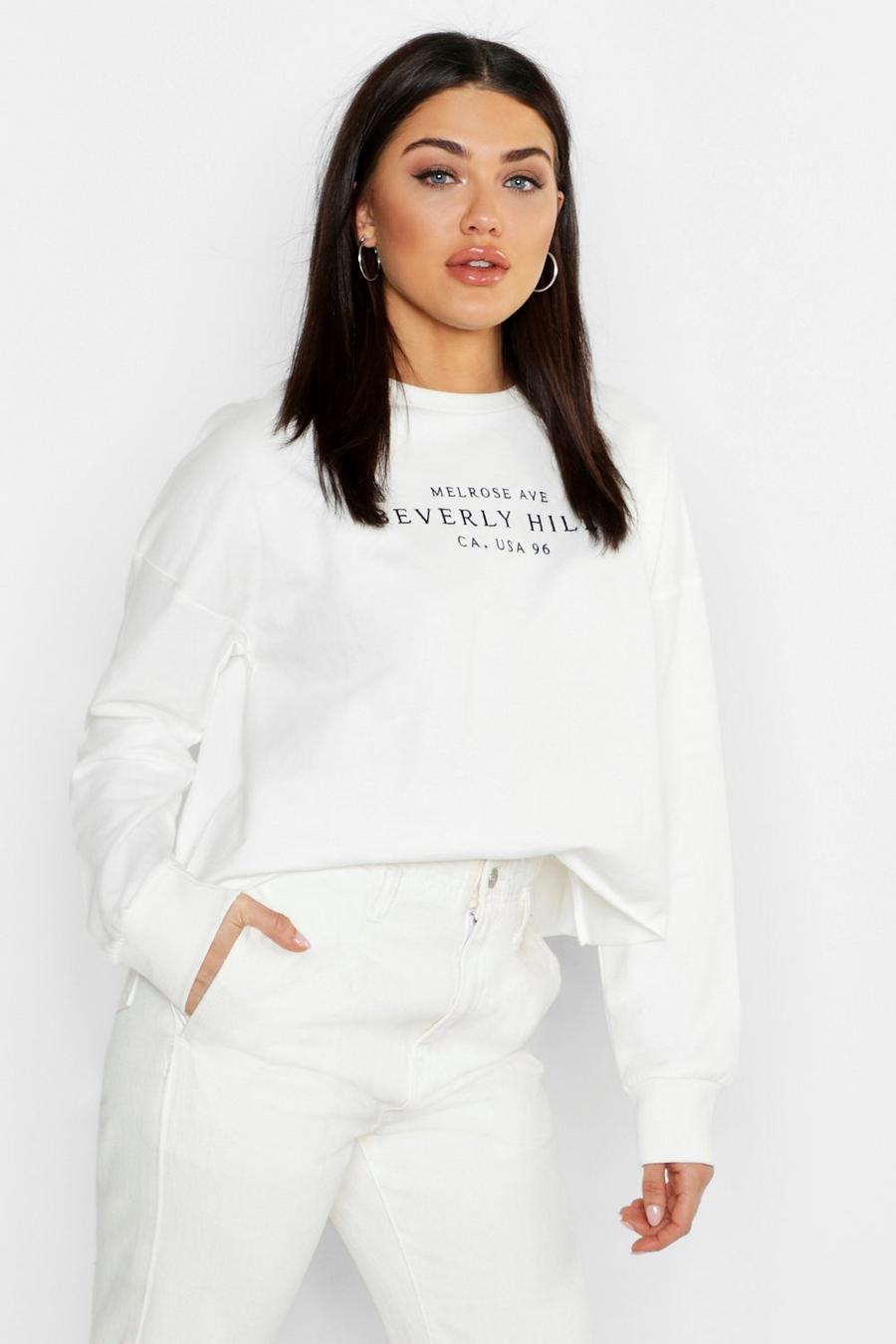 Ecru "Hollywood" Sweatshirt med broderad slogan image number 1