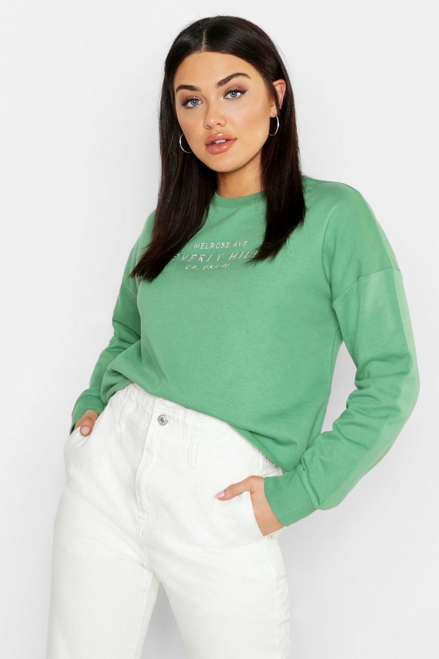 Khaki "Hollywood" Sweatshirt med broderad slogan image number 1