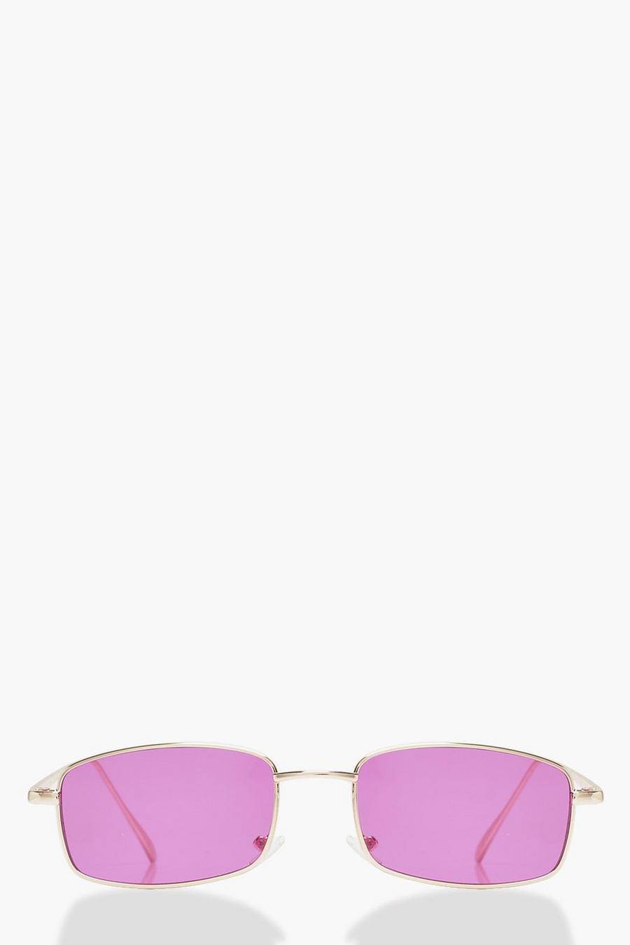 Pink Lens Rectangle Skinny Sunglasses image number 1