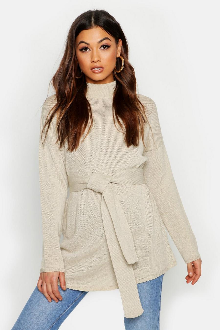 Belted High Neck Sweater image number 1