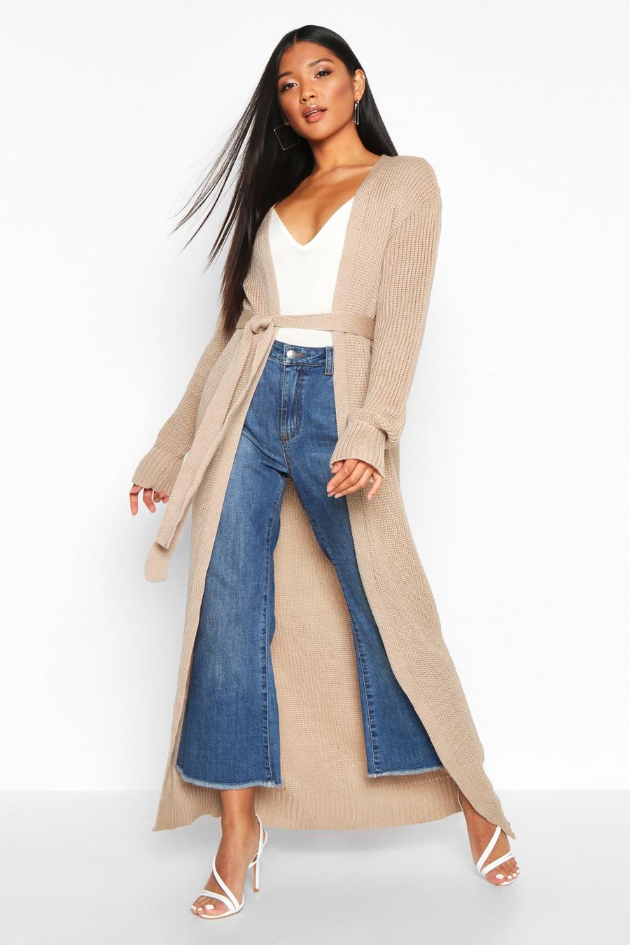 Stone Oversized Belted Knitted Cardigan image number 1