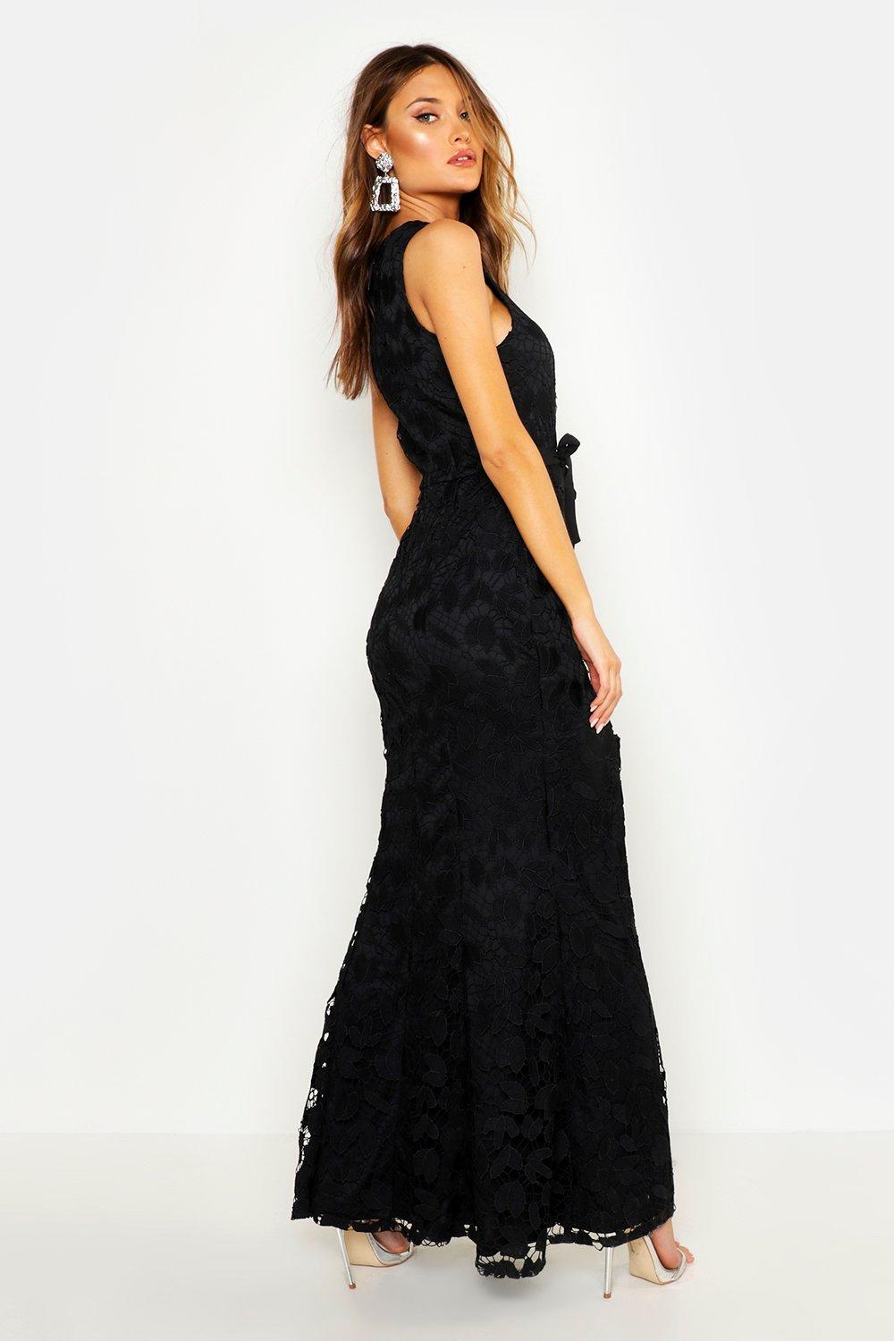 lace ruffle split maxi dress