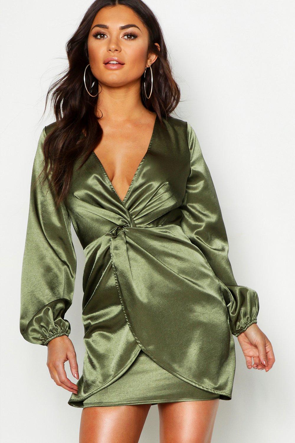 twist front satin dress