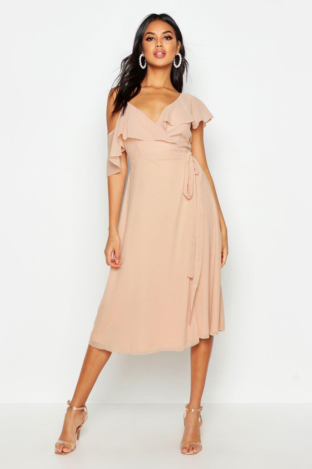 cold shoulder wrap skater dress