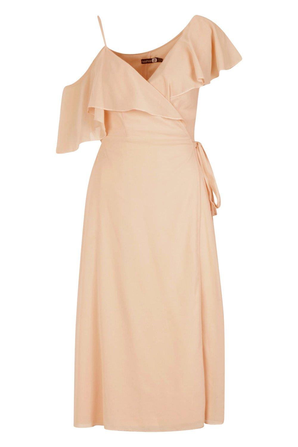 Women's Chiffon Cold Shoulder Wrap Midi ...