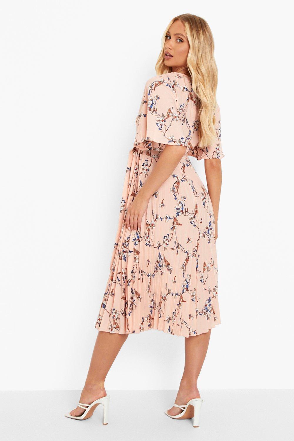 Boohoo floral store pleated skater dress