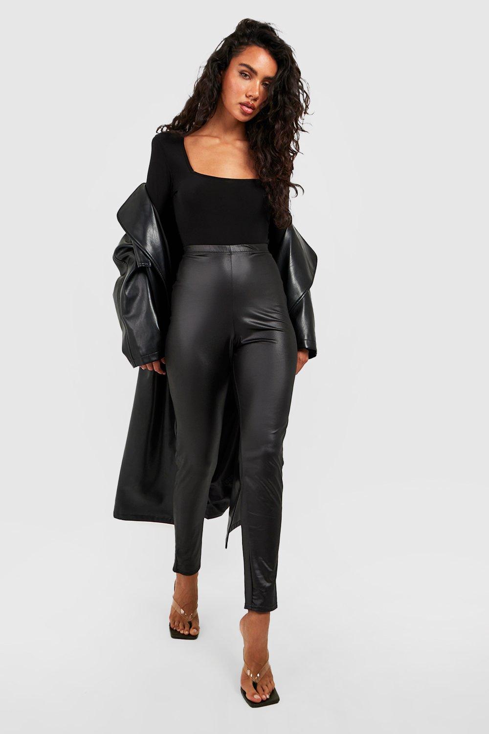 Leather Look Seam Front Tailored Trousers