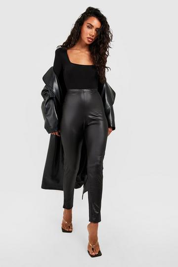 High Waisted Faux Leather Leggings black