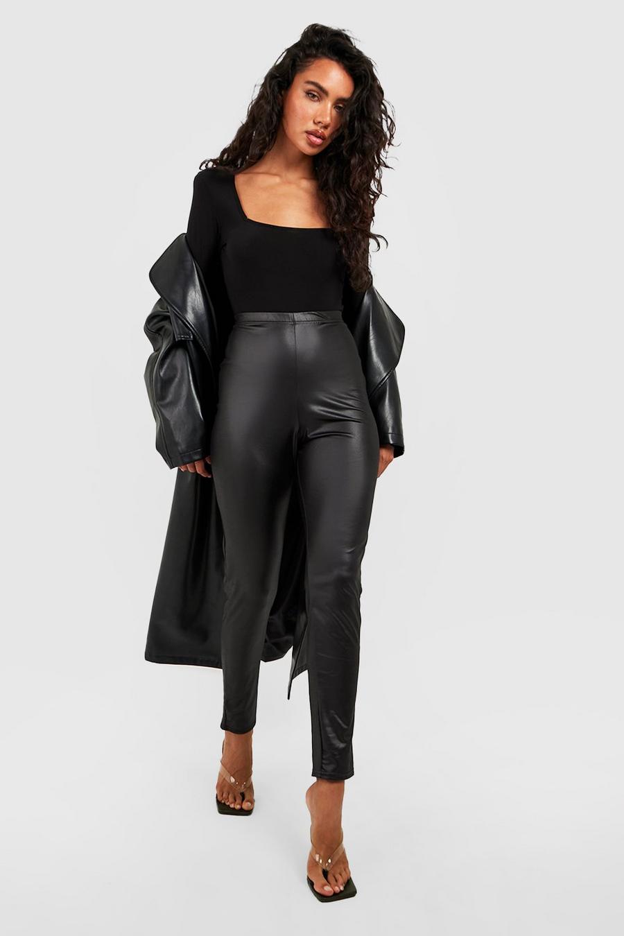 Black High Waisted Faux Leather Leggings image number 1