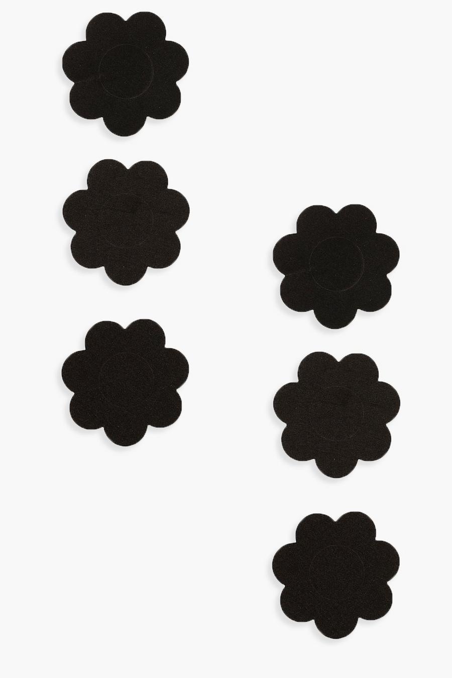 שחור מארז 3 יחידות כיסויי פטמות בצורת פרח מסאטן image number 1