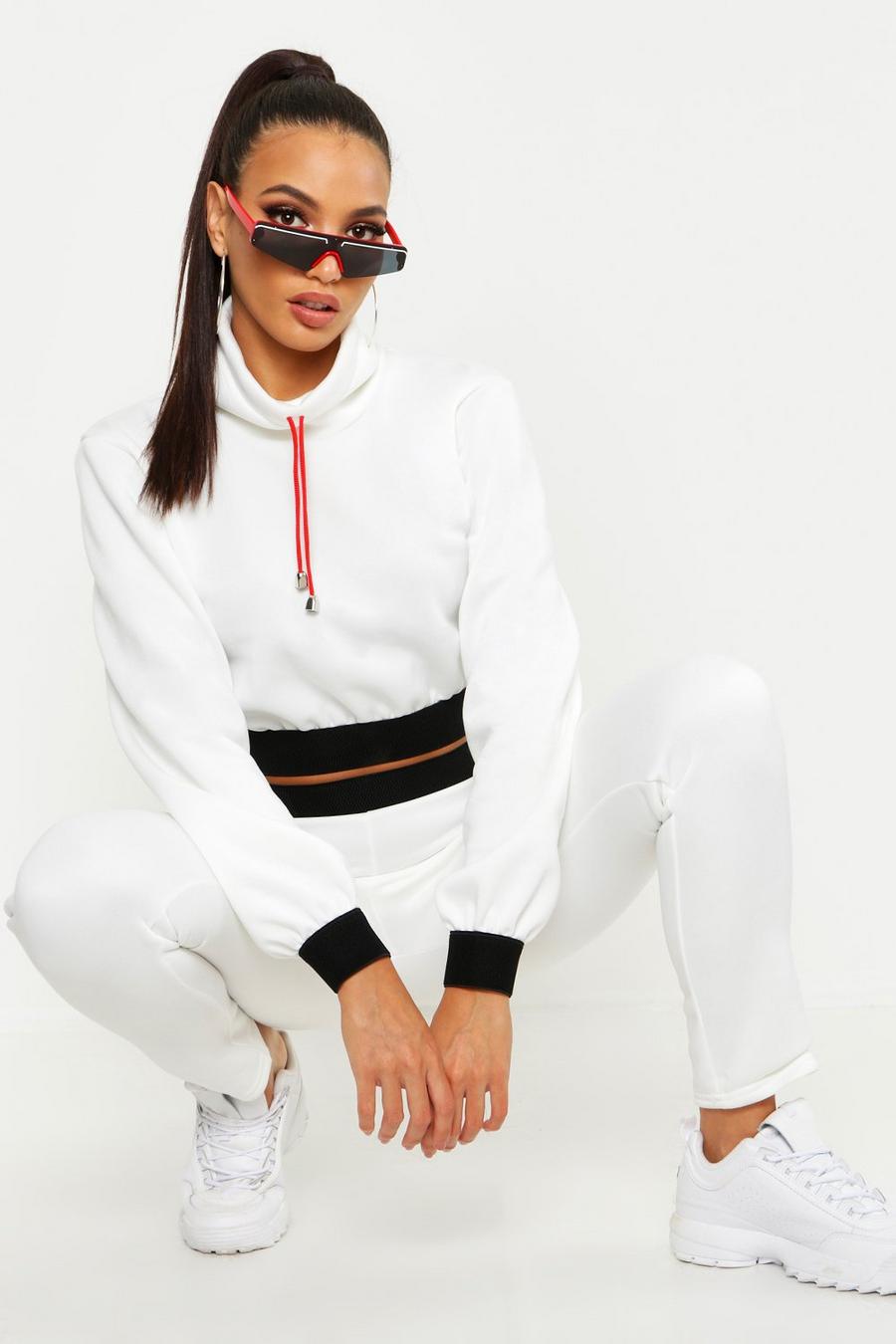 Funnel Neck Cord Crop Sweat & Jogger Tracksuit image number 1