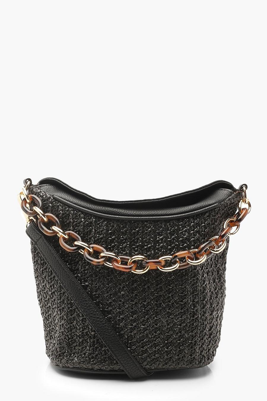 Chunky Resin Chain Straw Cross Body Bag image number 1