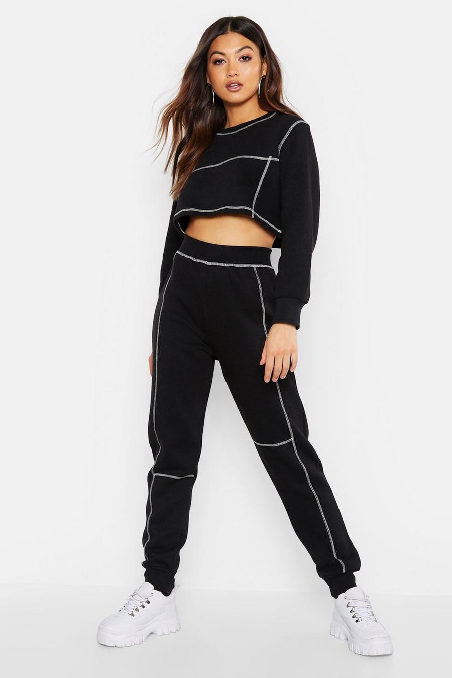 Contrast Stitch Cropped Sweat & Jogger Set image number 1