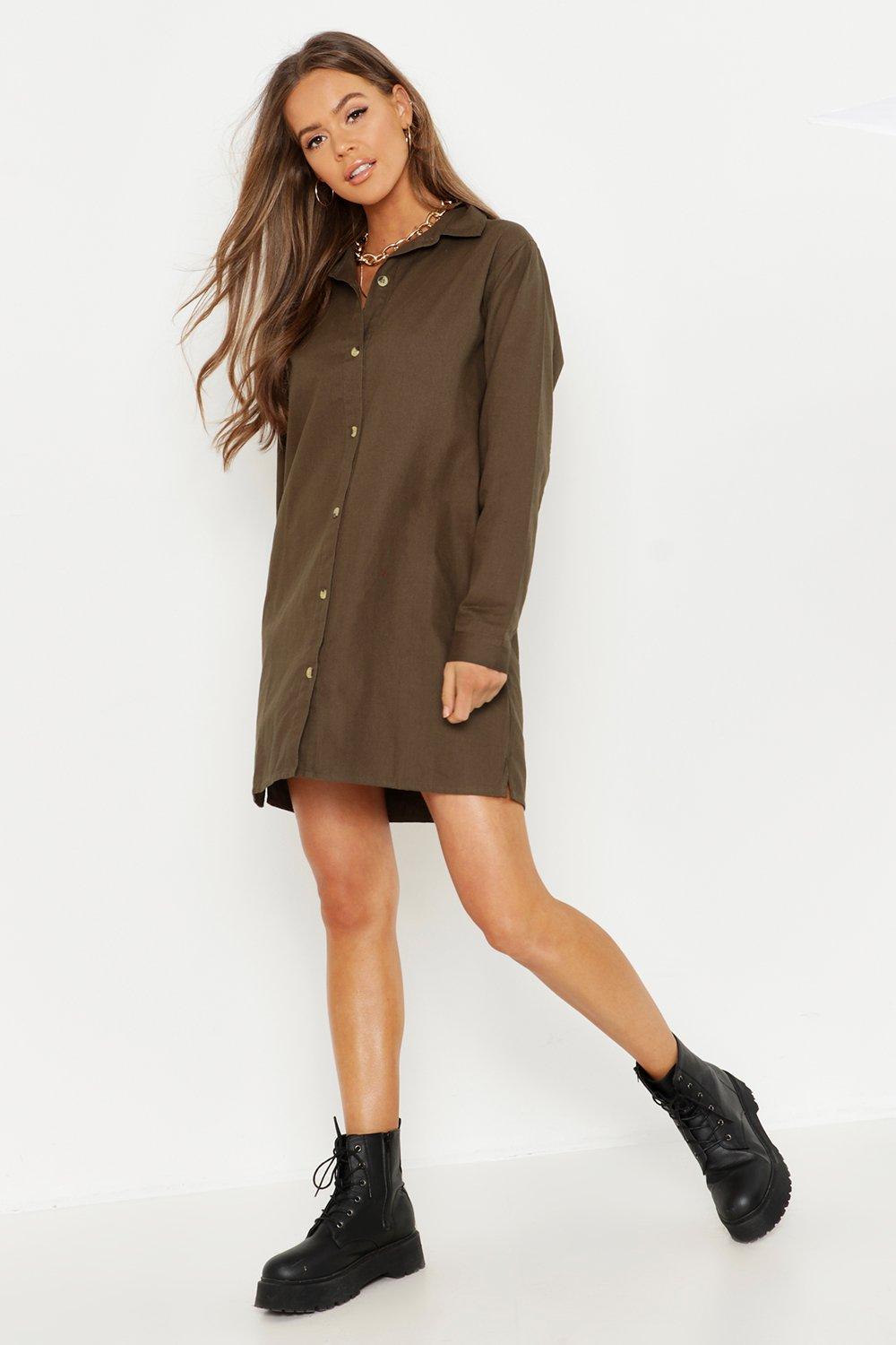 khaki denim shirt dress