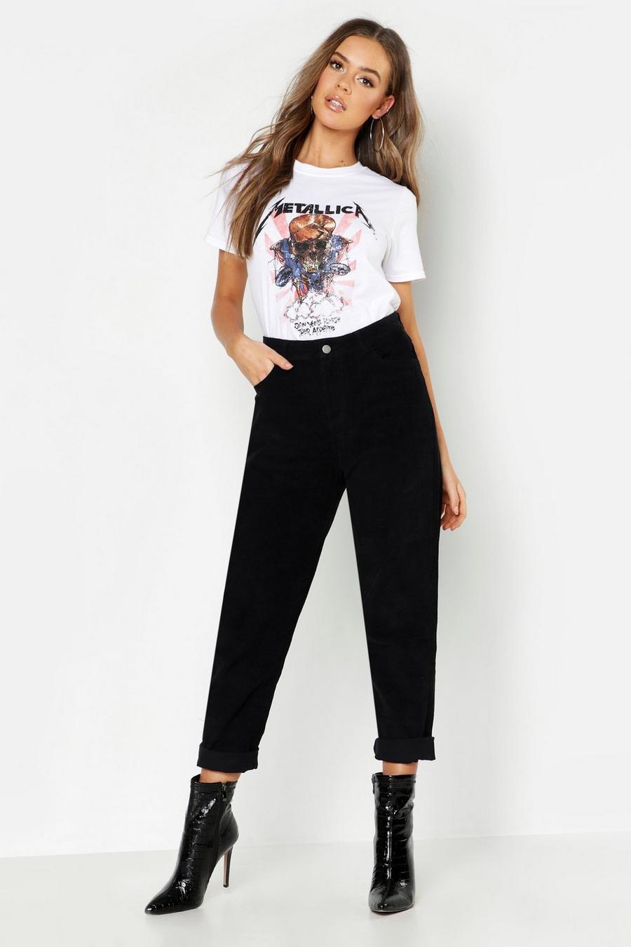 Black High Rise Cord Mom Jeans image number 1
