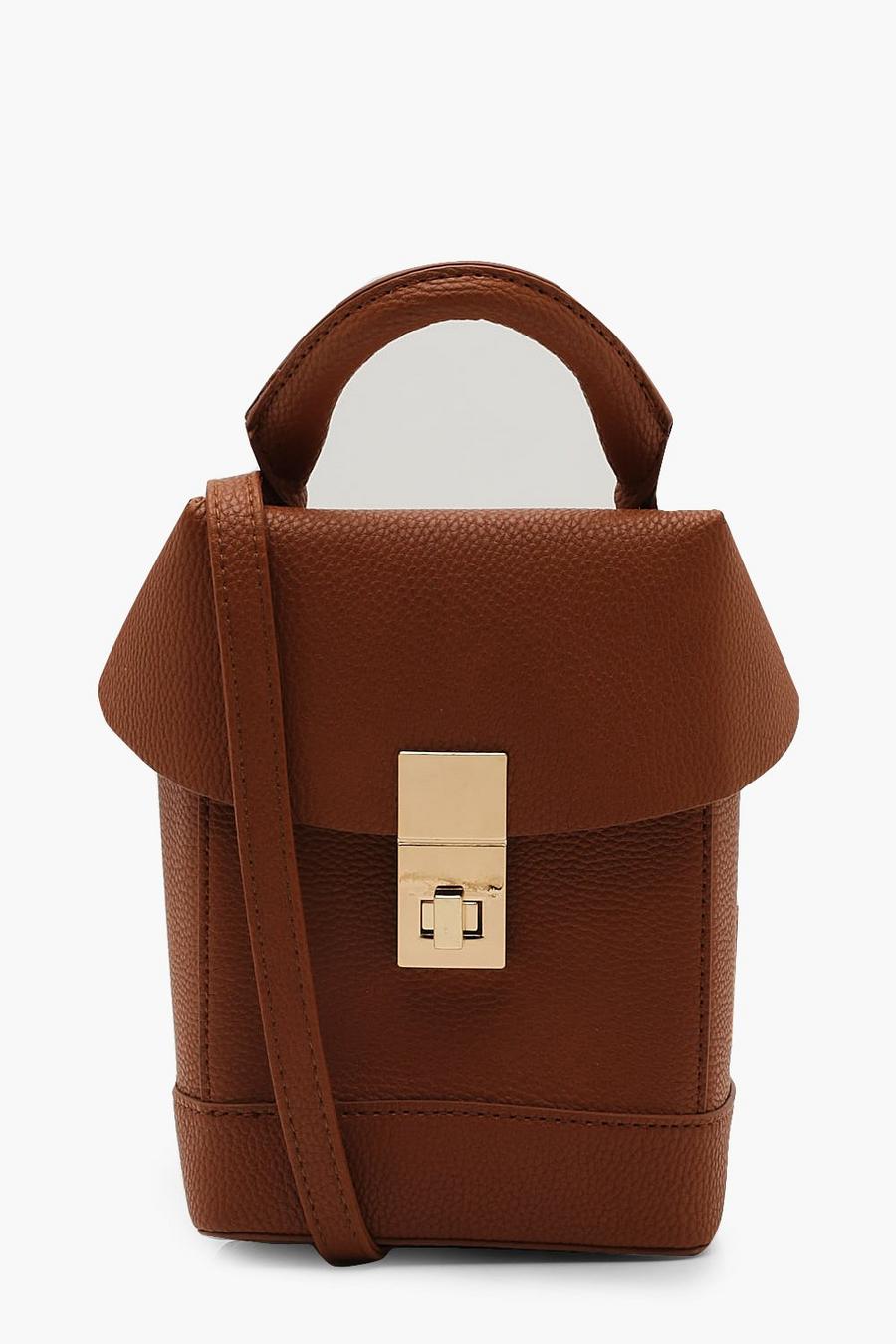 Tan Structured Box Cross Body Bag image number 1