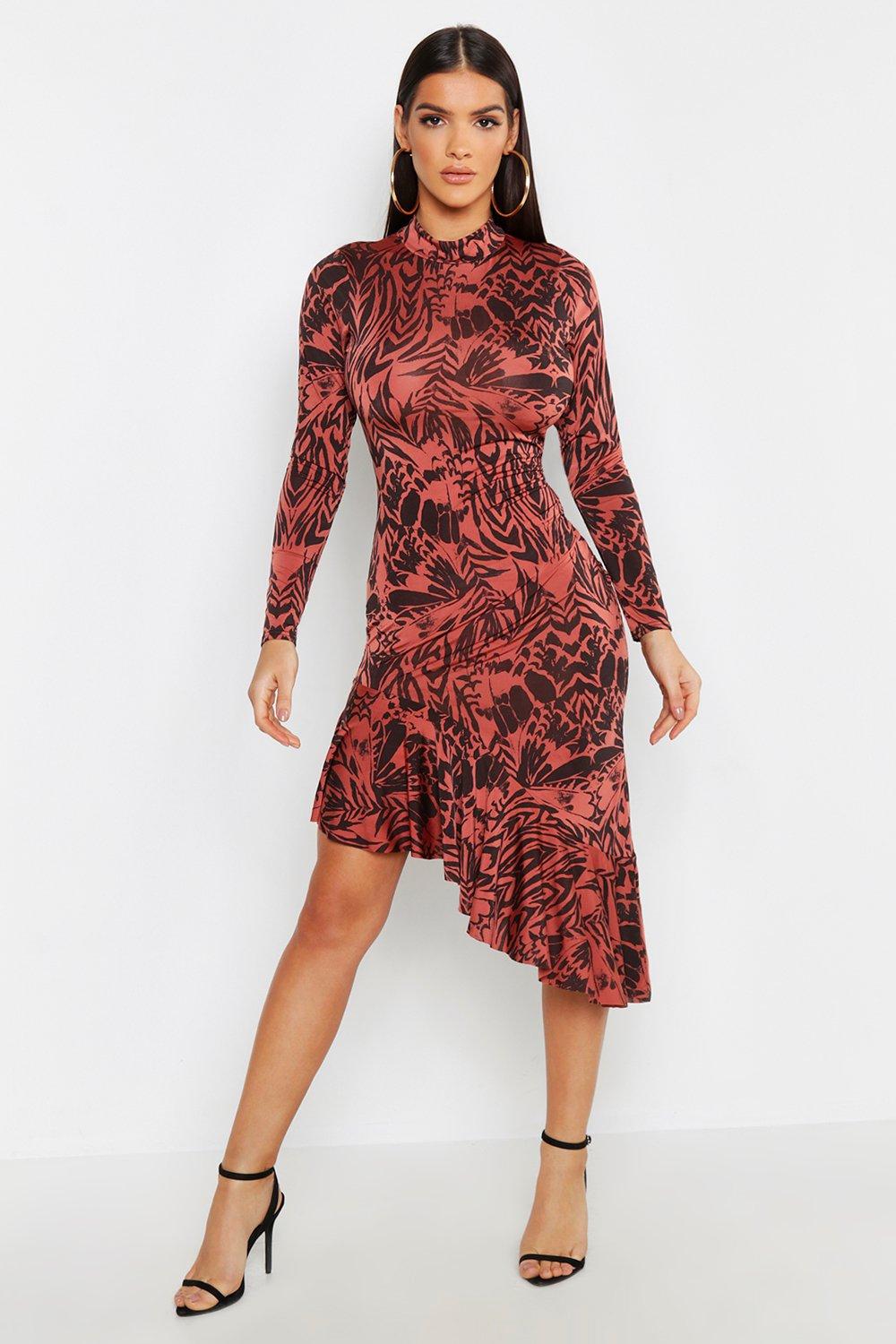 boohoo red animal print dress