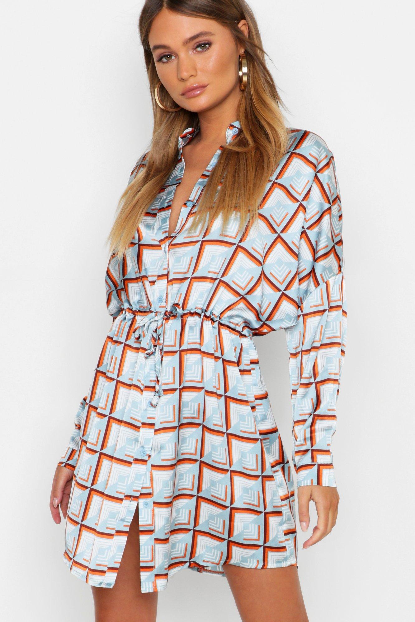 boohoo geo print shirt dress