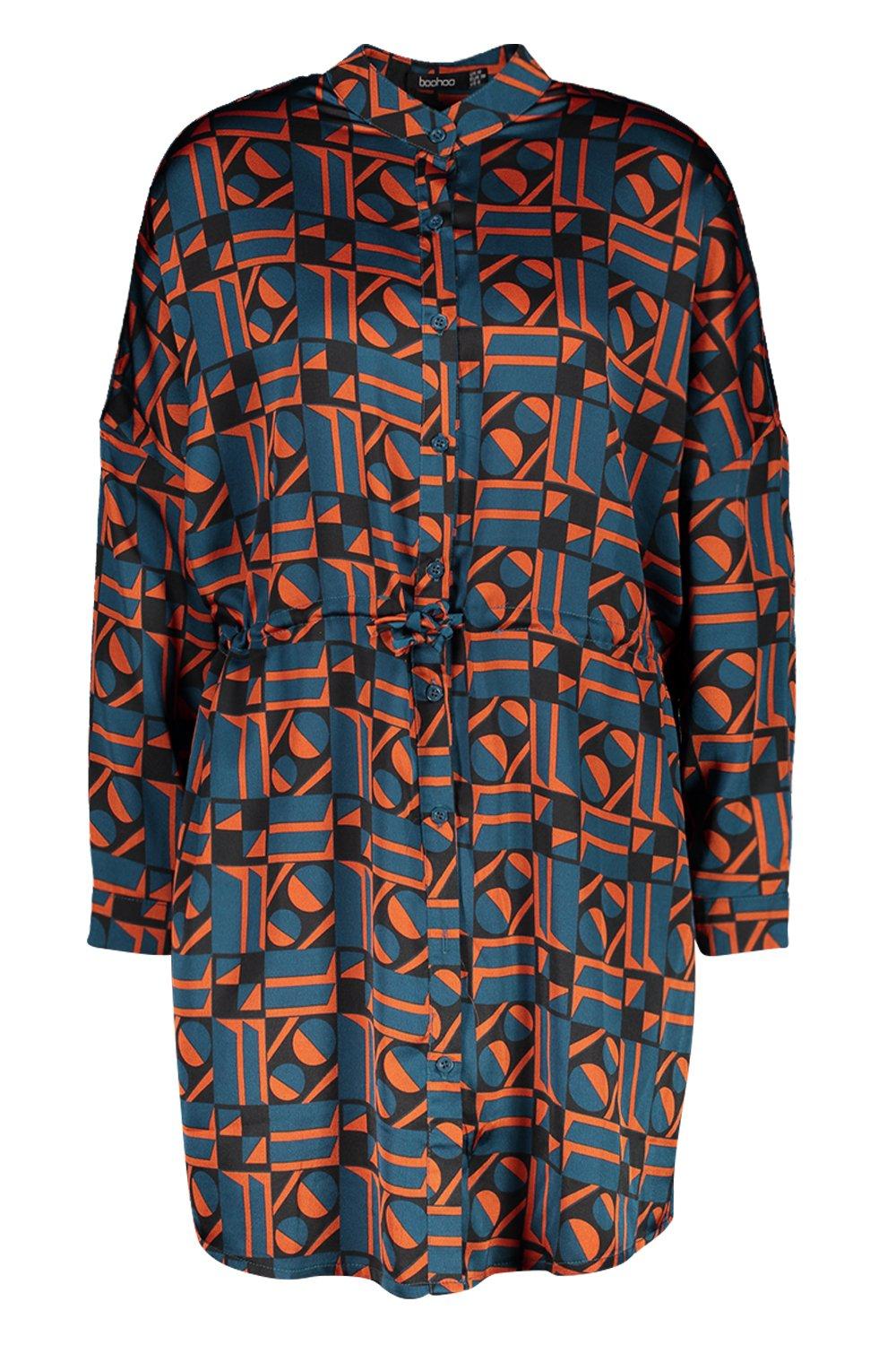 boohoo geo print shirt dress