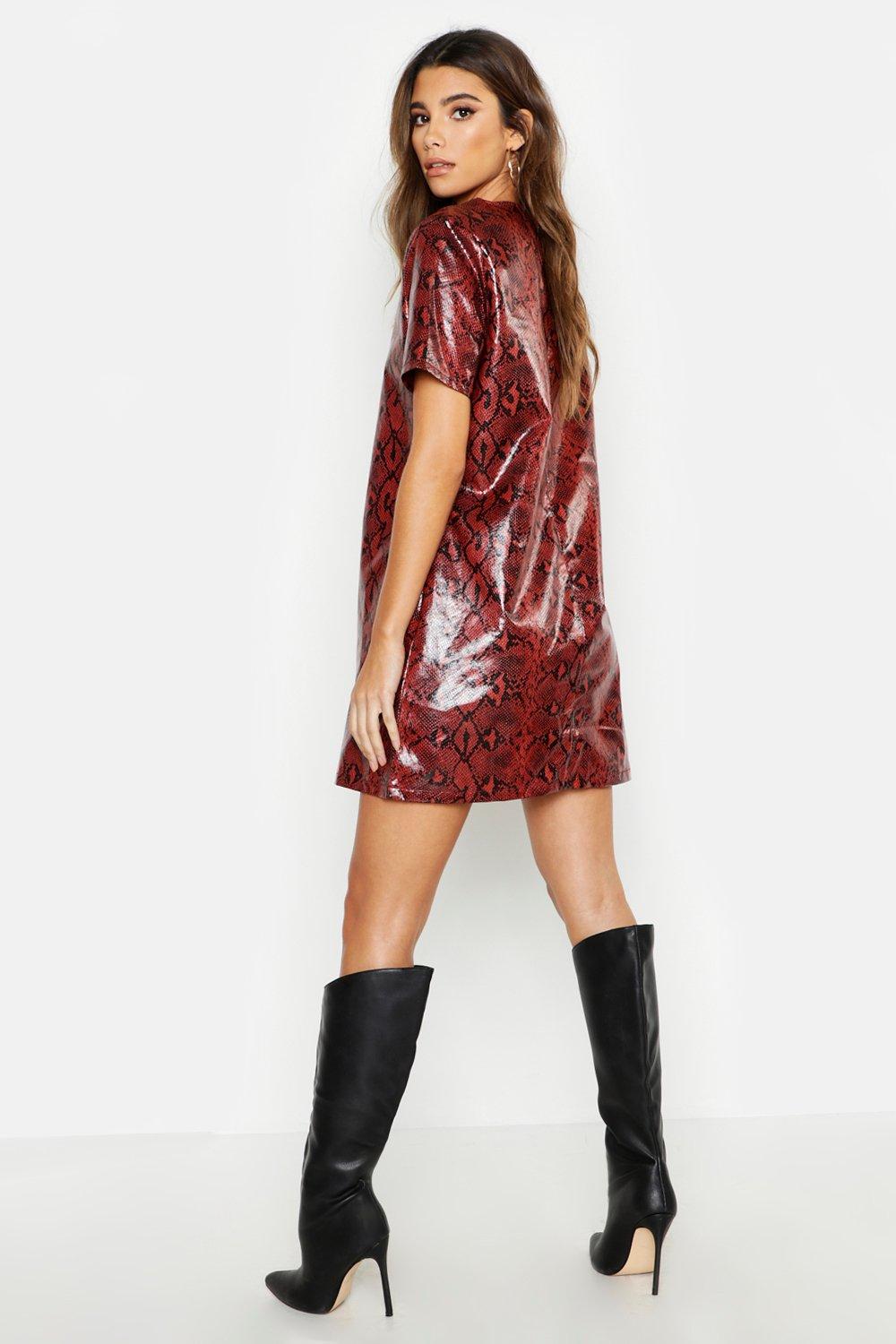 Leather Look Boxy Shift Dress