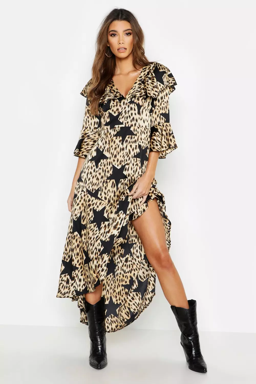 Fluro leopard ruffle hem dress sale