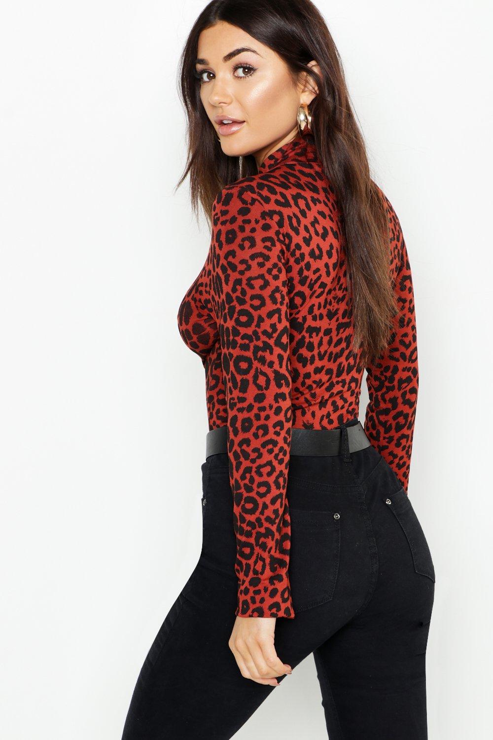 Red leopard turtleneck store