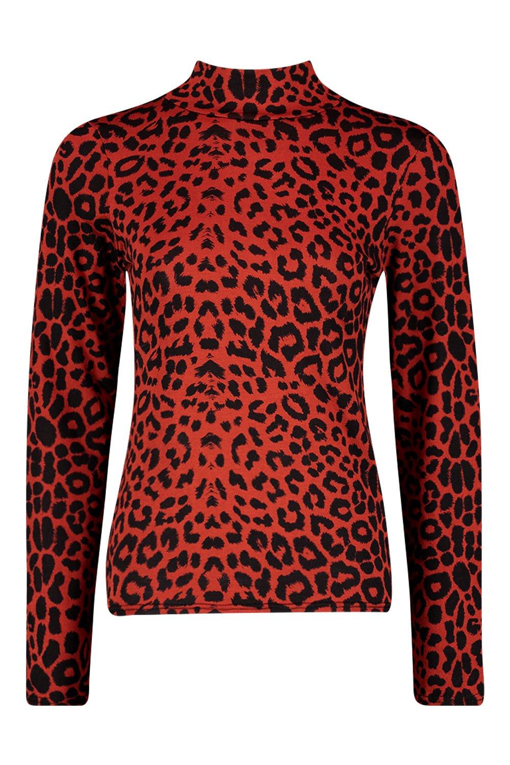 Red leopard print turtleneck store