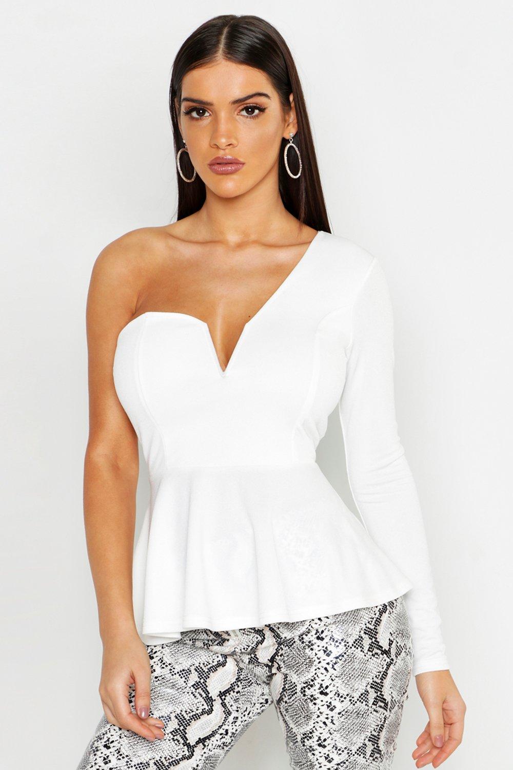 white one shoulder peplum top