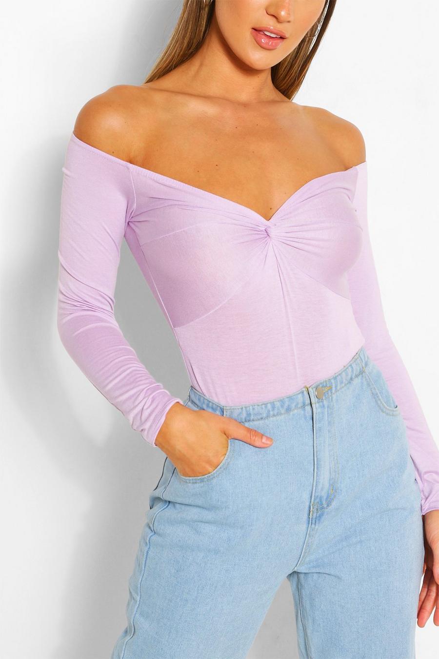 Lilac Twist Front Off The Shoulder Bodysuit image number 1