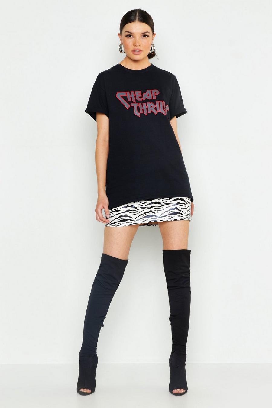 Camiseta rockera con eslogan "Cheap Thrills”, Negro image number 1